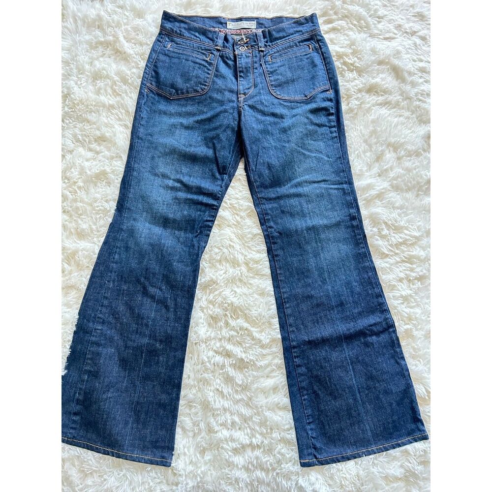 Old Navy Womens Size 8 Regular Flare Leg Patch Pocket Denim Jeans Retro 70s Boho